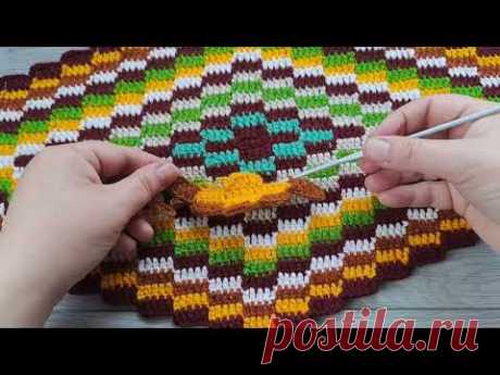 Коврик из остатков пряжи. Видео МК | Вязаные крючком аксессуары