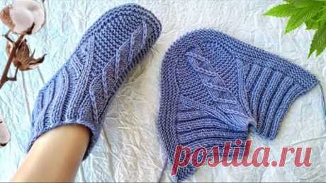 Красивые ТАПОЧКИ СЛЕДКИ на 2-х спицах. Без швов на подошве.