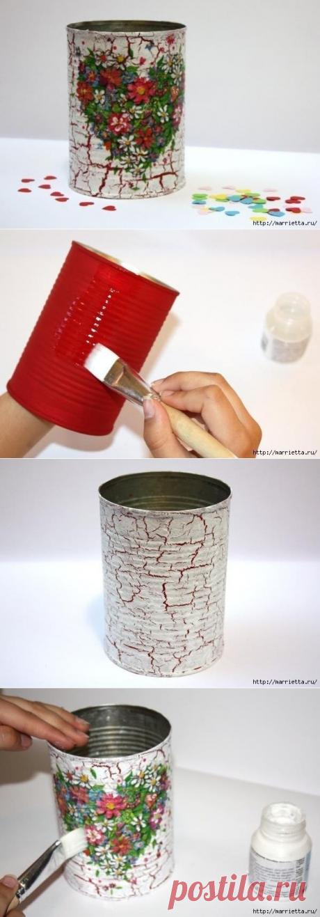Декупаж железной банки