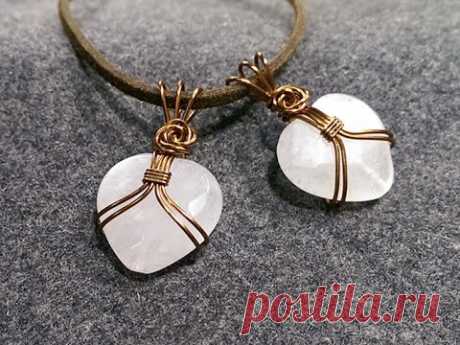 pendant wire wrapped heart-shaped stone with no holes