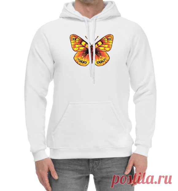 Мужское хлопковое худи с тропической бабочкой. #бабочка