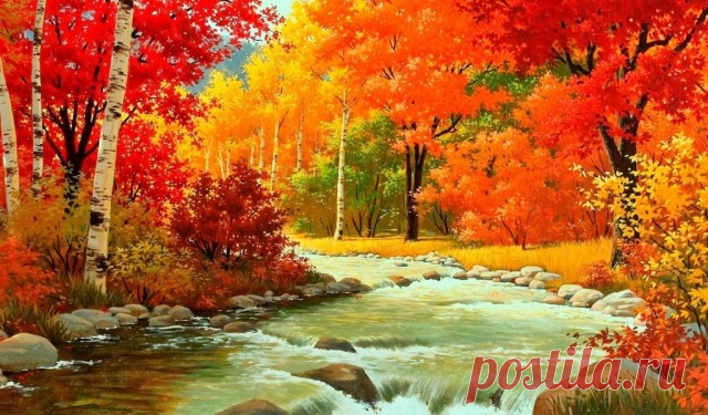 Листьев жёлтых, листьев красных, много в эти дни. посмотрите, как прекрасно выглядят они!