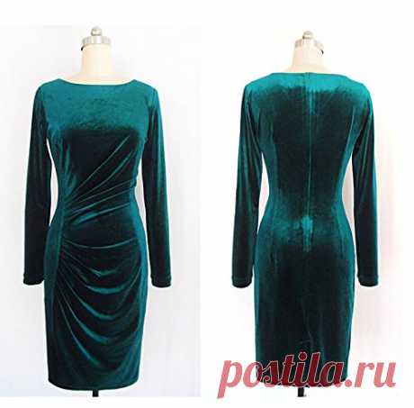 HUOX Women's Peacock Green Elegant Long sleeve Bodycon Party Pencil Dress at Amazon Women’s Clothing store: