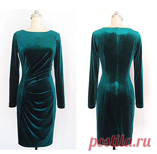 HUOX Women's Peacock Green Elegant Long sleeve Bodycon Party Pencil Dress at Amazon Women’s Clothing store: