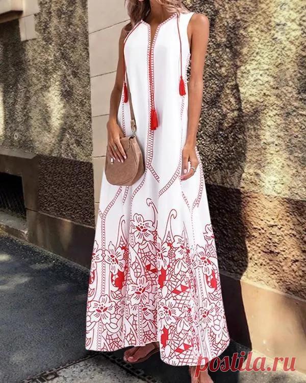 US$ 48.99 - Women Daily Casual Sleeveless Cotton-blend Printed Floral Plus Size Dress - www.lokeeda.com