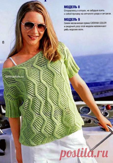 Пуловер с сетчатым узором салатного цвета спицами / Рукоделие / Домоводство / Женские секреты / Женский стиль