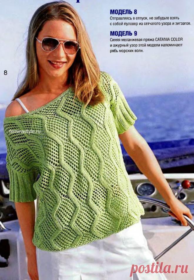 Пуловер с сетчатым узором салатного цвета спицами / Рукоделие / Домоводство / Женские секреты / Женский стиль