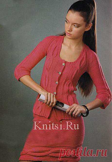 Коралловый костюм. Вязание для женщин / Жакеты / Спицами