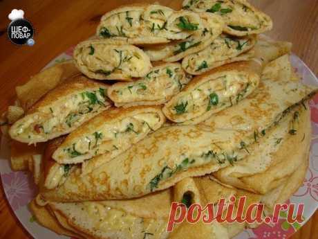 Блинные конверты с сыром и зеленью