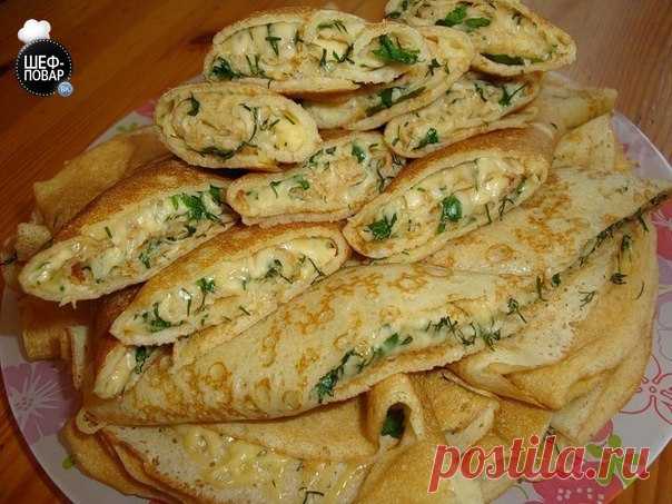 Блинные конверты с сыром и зеленью