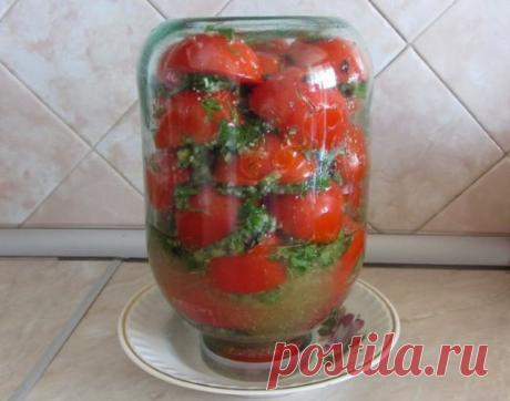 ПОМИДОРЫ ПО-КОРЕЙСКИ
На следующий день еще вкуснее! 
Ингредиенты:
2 кг помидор порезать крупно (пополам)
4 шт. болгарских перца
2 головки чеснока
2 шт красный жгучий перец
зелень
Заправка:
100 гр. уксуса
100 гр. растит. масла
100 гр. сахара
2 ст. л. соли.
Приготовление:
1. Перец, чеснок, красный жгучий перец 2 шт, перекрутить на мясорубке . 
2. Перемешать. Зелень порезать. 
3. Укладывать слоями в 3-х литровую банку: помидоры, затем смесь из овощей, зелень.
4. Банку закрыть...