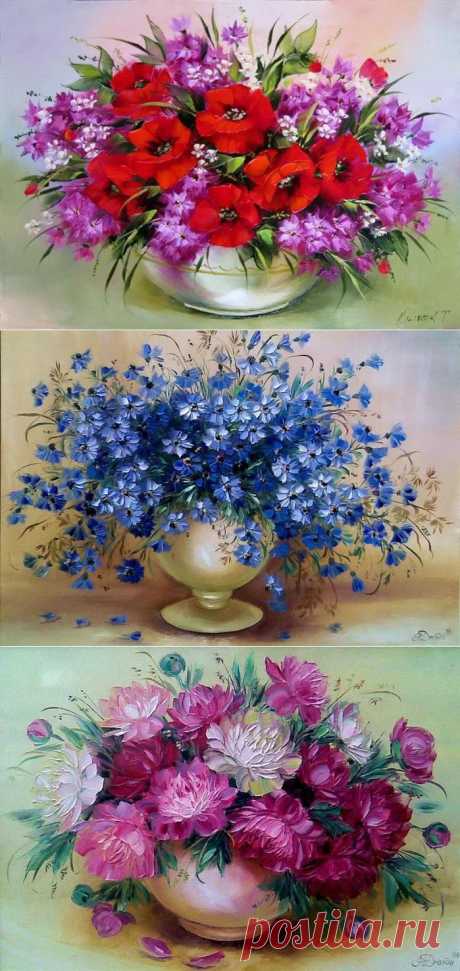 Ай, какая прелесть, чудо как хороши! Полевые цветы (рисунки маслом) Подборка..