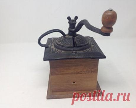 Antique Coffee Grinder Dovetail Wood Box with Ornate Cast Iron | Etsy