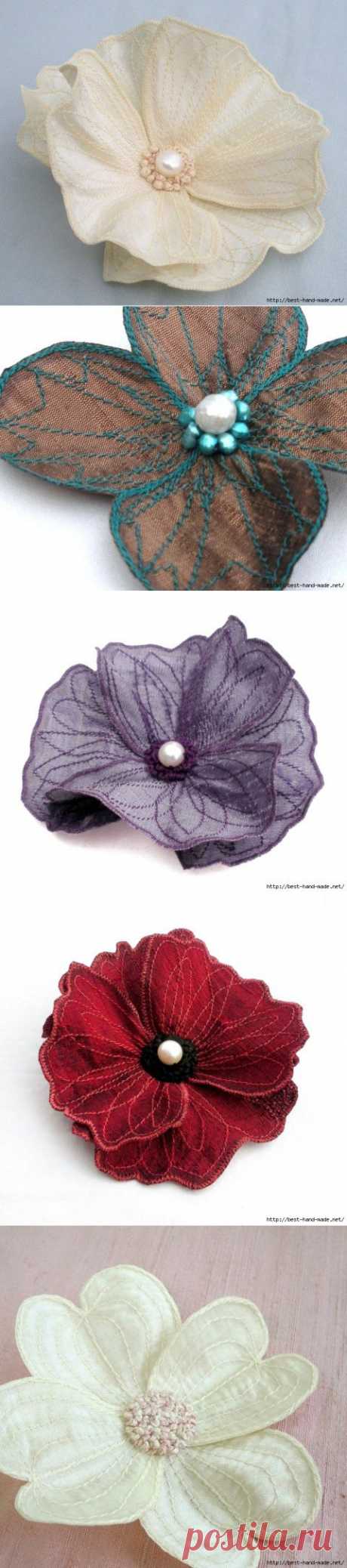 Оригинальные прошитые цветы из ткани от BETSIE WITHEY | Умелые ручки