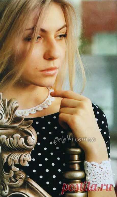 Вяжем крючком. Колье с бусинами и кружевной браслет. Описание, схема