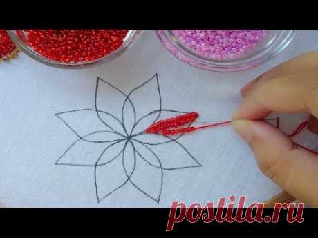 Hand embroidery: beads flower, easy beaded embroidery design, beads work for dress