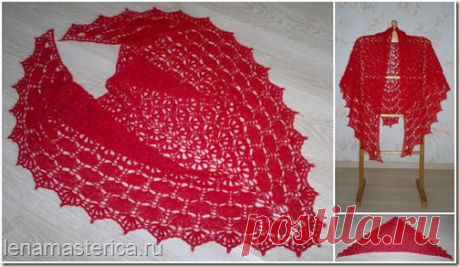 Ажурная вязаная шаль крючком. Схема