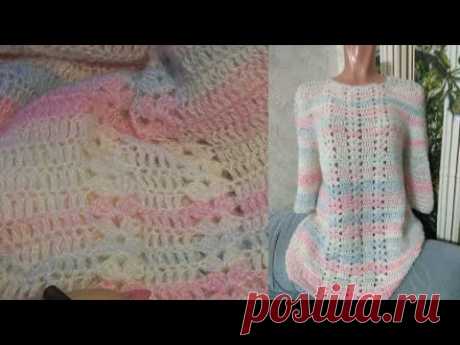 Как связать свитер или тунику с рукавом Погон от горловины крючком