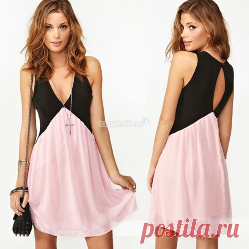 Sexy Chiffon V-Ausschnitt Kleid Rückenfrei Spleiß Sommerkleid MiniKleid S-XL | eBay
