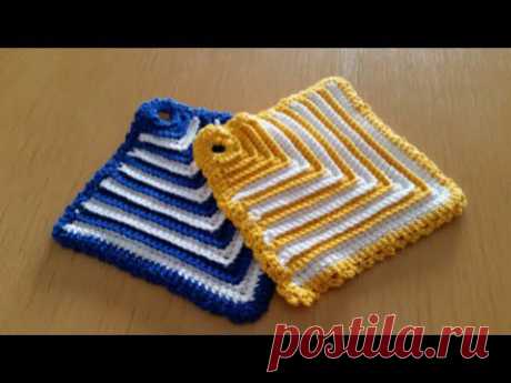 Topflappen häkeln   Einfacher Topflappen mit Rippenmuster