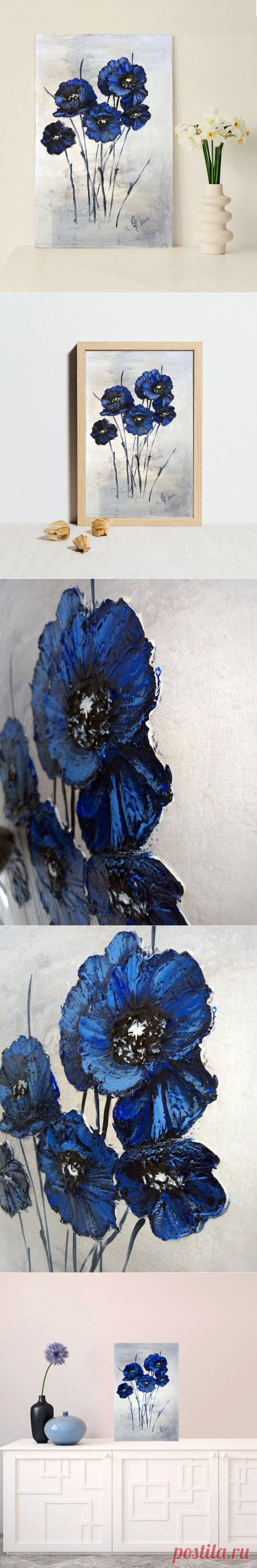 Blaue Mohnblumen Acryl-Malerei auf Leinwand Mohn Blumen | Etsy