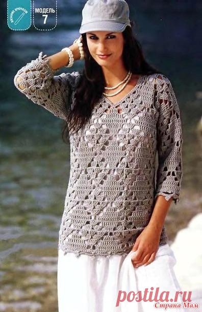 Ажурный пуловер из ромбов. Крючок. - ВЯЗАНАЯ МОДА+ ДЛЯ НЕМОДЕЛЬНЫХ ДАМ - Страна Мам