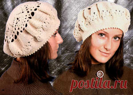 Весенний Ноктюрн – вязание ажурного берета крючком | ВЯЗАНИЕ ШАПОК: женские шапки спицами и крючком, мужские и детские шапки, вязаные сумки