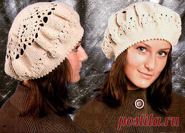 Весенний Ноктюрн – вязание ажурного берета крючком | ВЯЗАНИЕ ШАПОК: женские шапки спицами и крючком, мужские и детские шапки, вязаные сумки
