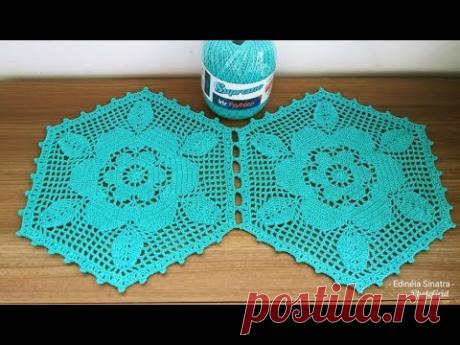 Flor de crochê HEXÁGONO/ CAMINHO DE MESA HEXÁGONO/ SOUSPLAT HEXÁGONO