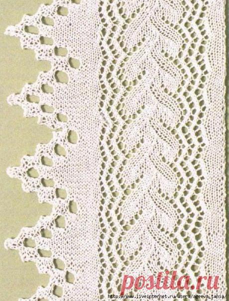 Широкая, ажурная кайма спицами.
