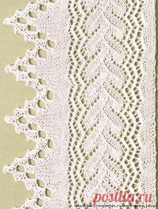 Широкая, ажурная кайма спицами.