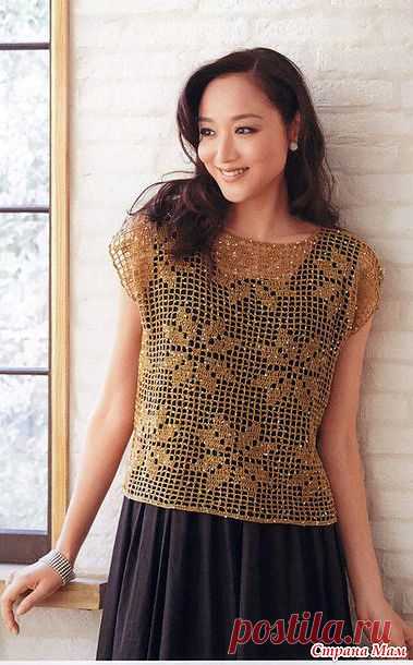 Ажурный топ. Цветы на сетке. Крючок.: Дневник группы "ВЯЗАНАЯ МОДА+ ДЛЯ НЕМОДЕЛЬНЫХ ДАМ" - Страна Мам