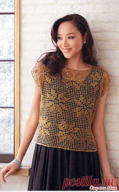 Ажурный топ. Цветы на сетке. Крючок.: Дневник группы "ВЯЗАНАЯ МОДА+ ДЛЯ НЕМОДЕЛЬНЫХ ДАМ" - Страна Мам