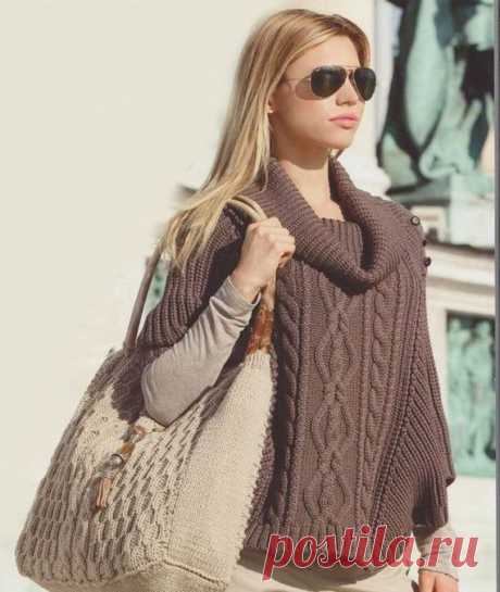 Пончо с большим воротником спицами. Связать пончо спицами своими руками Пуловер-пончо с рукавами летучая мышь. Связать пончо спицами своими руками