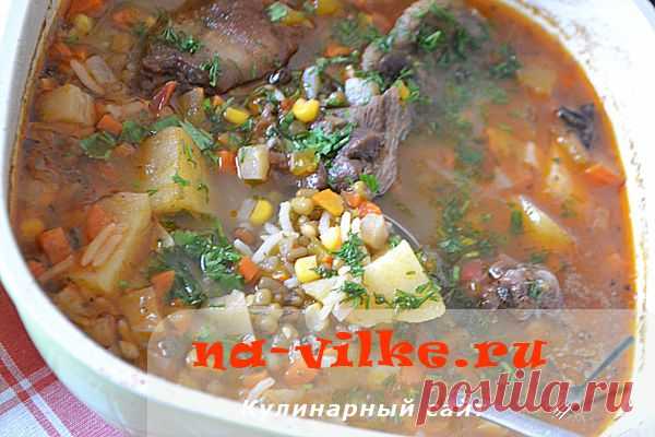Густой узбекский суп Машхурда с машем и уткой – рецепт с фото