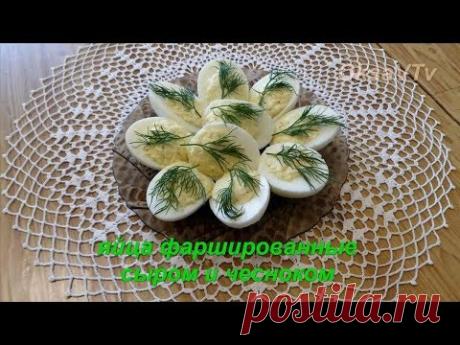 Яйца фаршированные сыром и чесноком. Eggs stuffed with cheese and garlic.