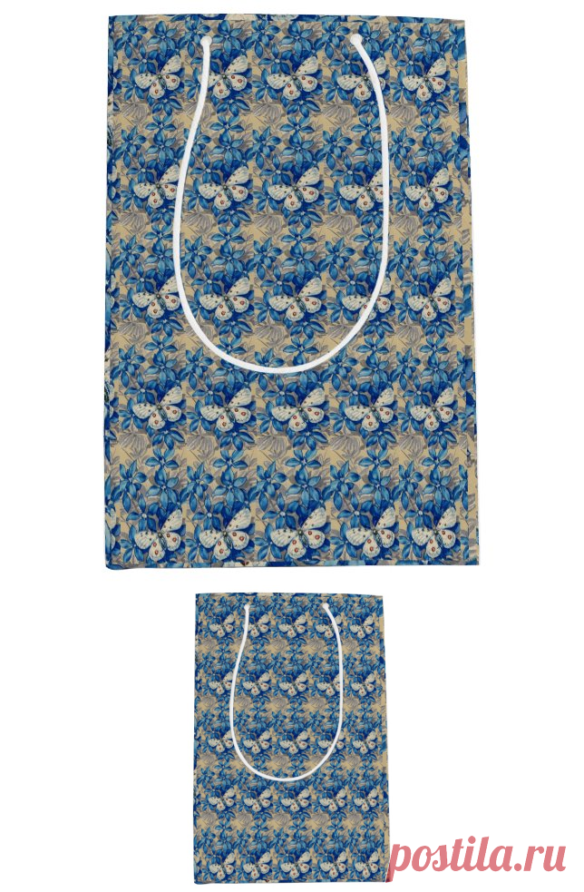 Butterfly on a background of a blue field of irise medium gift bag | Zazzle