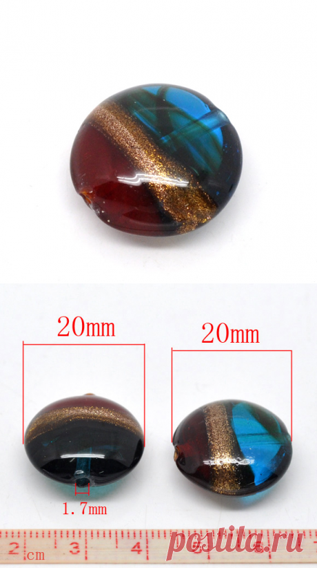DoreenBeads стеклянные бусины плоские круглые многоцветный узор фольги около 20,0 мм (6/8 "), диаметр отверстия: приблизительно 1,7 мм, 2 шт. новинка 2015 года купить на AliExpress