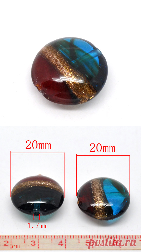 DoreenBeads стеклянные бусины плоские круглые многоцветный узор фольги около 20,0 мм (6/8 