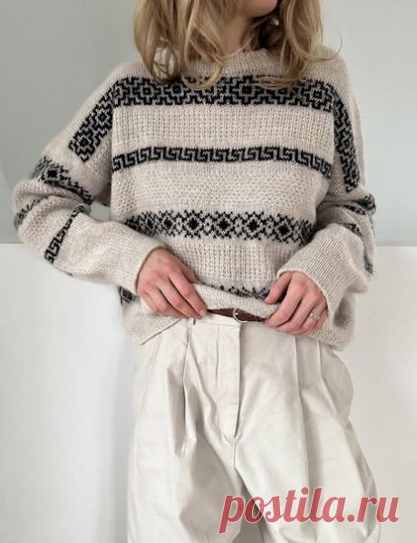 Запись на стене Свитер ⚡Terracotta⚡  Теплый и красивый свитер для создания современных стильных образов. Дизайн от Lene Holme Samsøe.  Свитер Terracotta украшен полосами жаккардового узора, чередующимися с панелями текстурного узора. Вяжется без швов, сверху вниз, начиная с выполнения кокетки спинки: сначала набираются петли для центральной части горловины, затем формируются плечи, а затем вяжется кокетка спинки до низа пройм.  Размеры:🧵 (X...