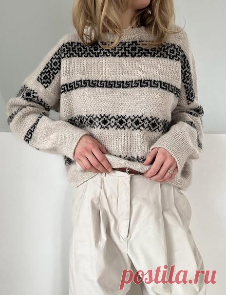 Запись на стене Свитер ⚡Terracotta⚡  Теплый и красивый свитер для создания современных стильных образов. Дизайн от Lene Holme Samsøe.  Свитер Terracotta украшен полосами жаккардового узора, чередующимися с панелями текстурного узора. Вяжется без швов, сверху вниз, начиная с выполнения кокетки спинки: сначала набираются петли для центральной части горловины, затем формируются плечи, а затем вяжется кокетка спинки до низа пройм.  Размеры:🧵 (X...