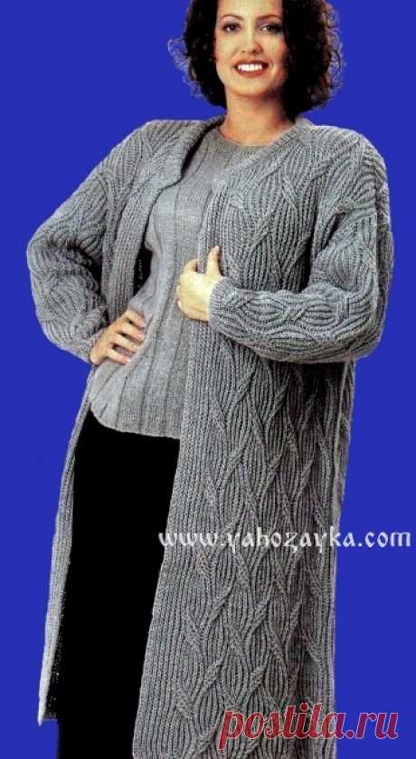 Теплое пальто спицами с аранскими узорами. Вязаные пальто спицами со схемами. | Я Хозяйка