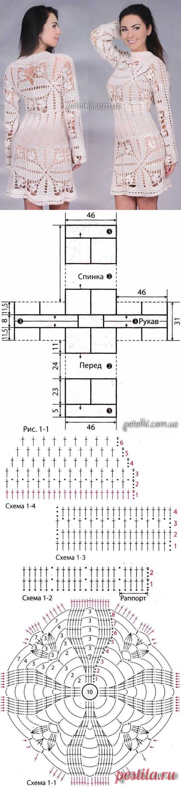 Интересное белое платье крючком. Описание, схемы