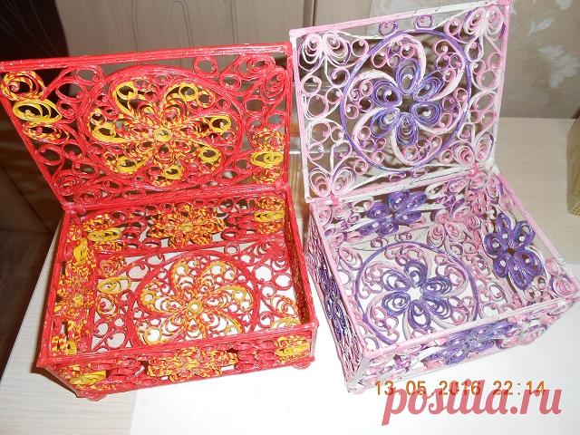 Шкатулки из бумажных трубочек