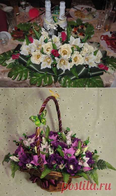 конфетные букеты.