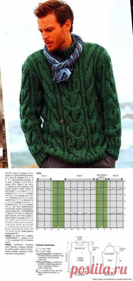 Мужской свитер с косами.
