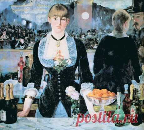 Эдуар Мане - Бар в «Фоли-Бержер», 1882 г.
Институт искусства Курто, Лондон. «Фоли-Бержер» — варьете и кабаре в Париже. В конце XIX века это заведение пользовалось большой популярностью. Мане часто посещал это место и в итоге написал картину — последнюю, которую он представил на Парижском салоне в 1883 году.