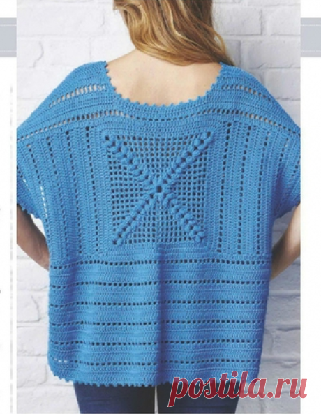 Летняя туника oversize на основании квадратных мотивов, крючком, схемы. / crochetemoda.blogspot.com