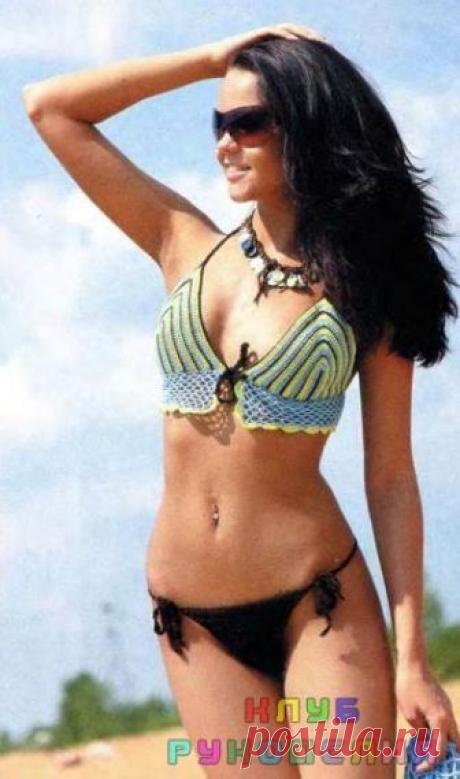 Купальник в полоску и ажурное мини-парео - Клуб рукоделия