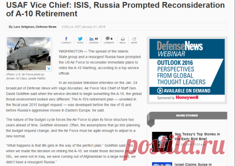 USAF Vice Chief: ISIS, Russia Prompted Reconsideration of A-10 Retirement